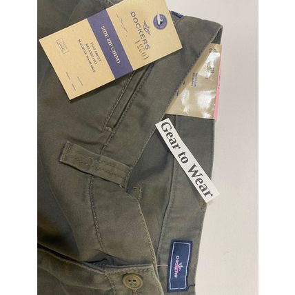 DOCKERS 10254 Flat Front Relaxed Fit Side Zip Chino Pants Green 40 x 30