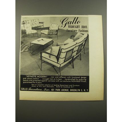 1954 Gallo Keynote Modern Furniture Ad - Gallo wrought Iron furniture fashions