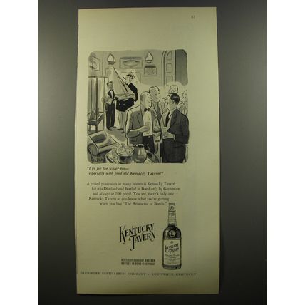 1954 Kentucky Tavern Bourbon Ad - cartoon by Richard Decker - I go for the water