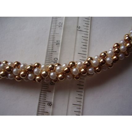 Vintage Necklace Gold & Pearl Seed Bead Thick Spiral Twisted Rope Retro 50's 29"