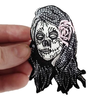 Goth Lady Iron On Patch Day of the Dead Embroidered Sew Biker 5.5 x 7.5 cm P271