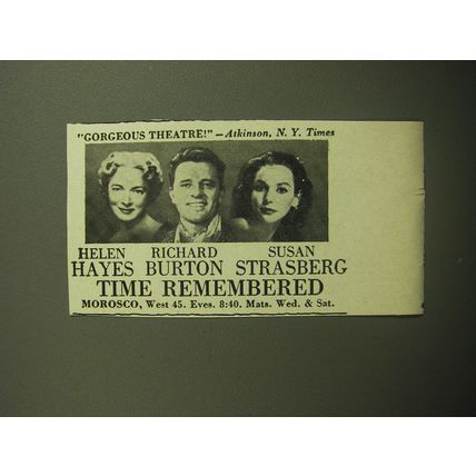 1958 Time Remembered Play Ad - Helen Hayes Richard Burton Susan Strasberg