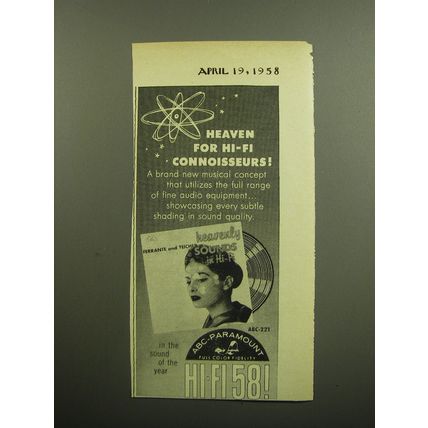 1958 ABC-Paramount Record Advertisement - Heavenly Sounds in Hi-Fi