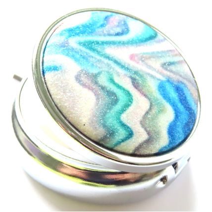 Glitter Pill Box Blue, White, Grey & Purple Swirls Round 2 CM Christmas Gift