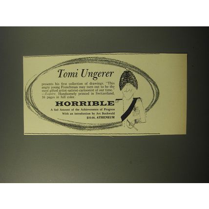 1960 Atheneum Book Advertisement - Horrible by Tomi Ungerer