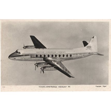 Vickers Armstrong Viscount Military Plane Valentines RPC Postcard