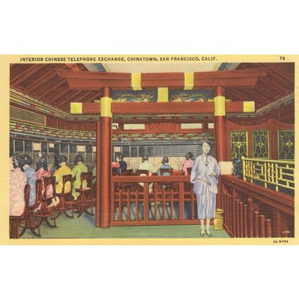 San Francisco Chinese Telephone Exchange Interior Vintage Linen USA Postcard