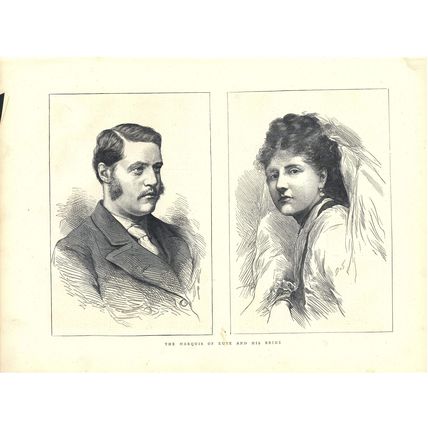 MARQUIS OF BUTE AND HIS BRIDE 1872 VICTORIAN ENGRAVINGS