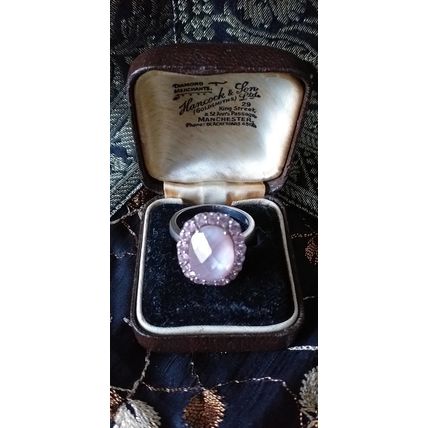 Vintage 1950-s 925 Sterling Silver Large Pink Zircon Ring Size US 7.5, UK P