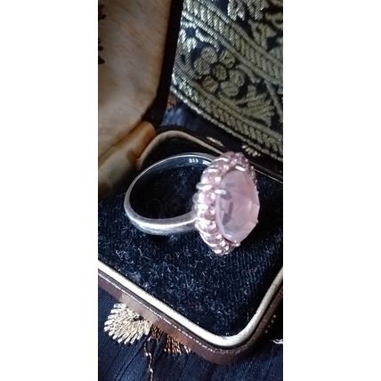 Vintage 1950-s 925 Sterling Silver Large Pink Zircon Ring Size US 7.5, UK P