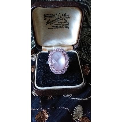Vintage 1950-s 925 Sterling Silver Large Pink Zircon Ring Size US 7.5, UK P