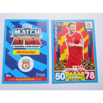 175. Adam Lallana - Liverpool - Match Attax 2017/18 Football Card EF1