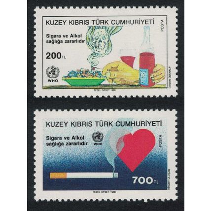 Turkish Cyprus Smoking Drinking World Health Day 2v 1990 MNH SG#273-274
