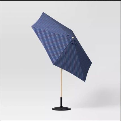 9' Round Dashed Lines Outdoor Patio Market Umbrella with Faux Wood Pole
