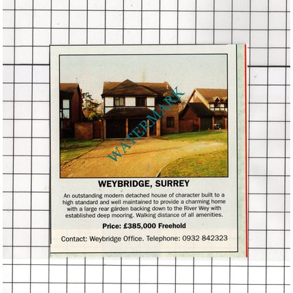 Weybridge Surrey House Sale Advert - 1991 Small Cutting