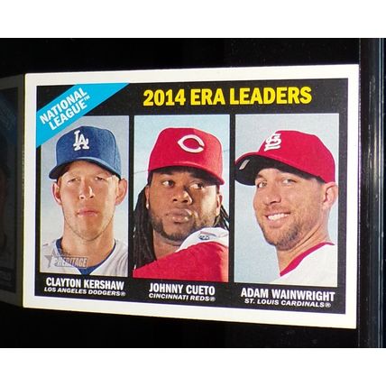 TOPPS HERITAGE 2015 KERSHAW/CUETO/WAINWRIGHT 2014 N.L. ERA LEADERS CARD #221