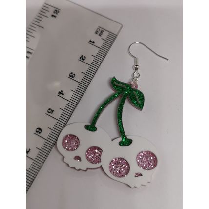 Acrylic Cherry Skulls Silver Plated Goth/Horror/Halloween/Emo