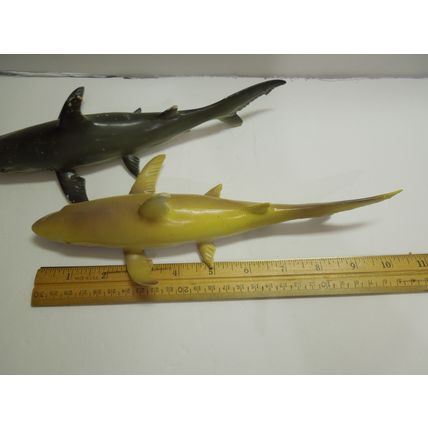 Lot of 2 Vintage Tiger Shark Plastic Toy Figures - Made in China - Ocean Animal