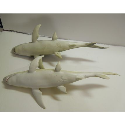 Lot of 2 Vintage Tiger Shark Plastic Toy Figures - Made in China - Ocean Animal
