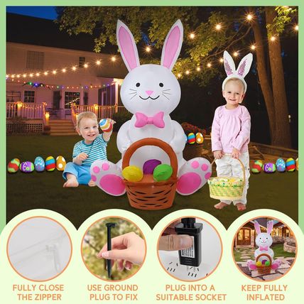 5FT Inflatable Bunny Decoration with Built-In LED Light, Easter Outdoor Yard Dec