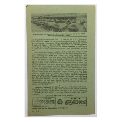 Original WW2 Soviet/Russian Air Drop Propaganda Leaflet. - Code 896. - 1942.