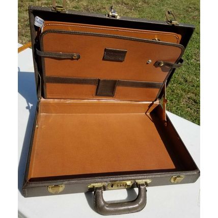 Vintage Dark Brown Leather Attache Briefcase Airway Presto Combination Lock
