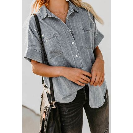 Turn-down Collar Short Sleeve Denim Shirt