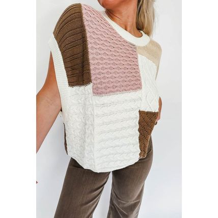 Multicolor Colorblock Mix Textured Sweater Tee