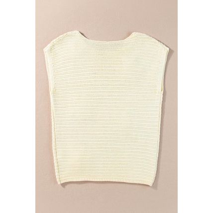 White Flower Crochet Round Neck Knitted Top
