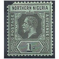 Northern Nigeria 1912 SG48 1/- Black/Green Mounted Mint Filler...