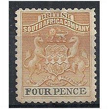 Rhodesia 1892 SG22 4d Chestnut & Blue Mounted Mint . . .
