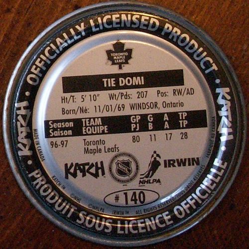 Katch NHL Medallion #140 Tie Domi #28 Toronto Maple Leafs 2-3/8 Inches Diameter