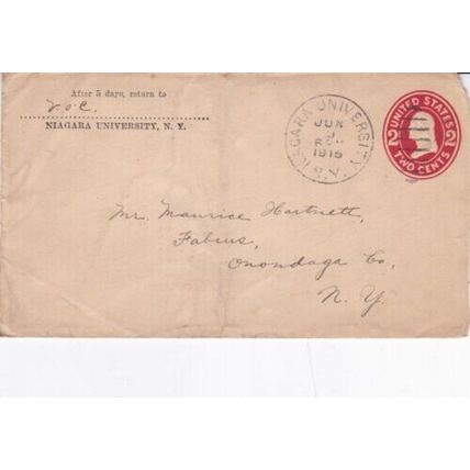 United States 1916 Niagara University NY to Onondaga NY Cover VGC