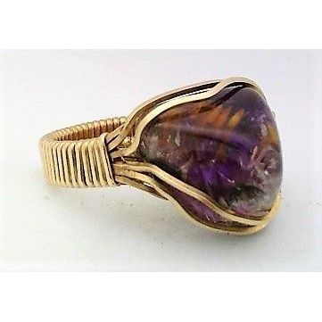 Cacoxanite Amethyst Brass Wire Wrap Gemstone Ring 6