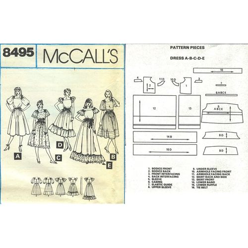 McCalls 8495 Sewing Pattern Misses Dress 5 Styles & Tie Belt Size 6 Used