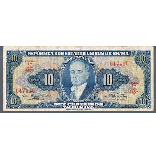 BRAZIL BANKNOTE 10 P167a 1961 aVF - SER 448