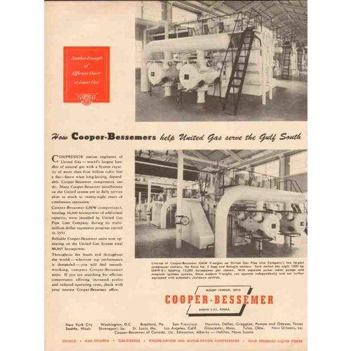 COOPER-BESSEMER CORP 1954 helps United Gas serve the South vintage ad