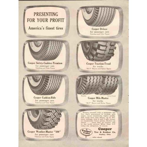 COOPER TIRE RUBBER COMPANY 1956 Presenting profit retail vintage ad