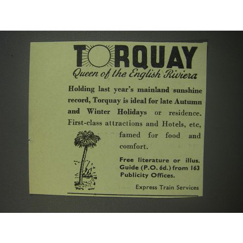 1954 Torquay England Ad - Torquay queen of the English Riviera