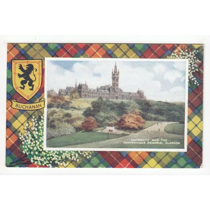 University and the Cameronians Memorial Glasgow Postcard Buchanan Tartan A1010