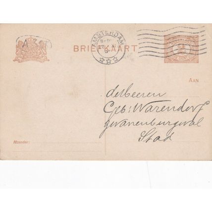 Netherlands 1916 Amsterdam 2c Postal card Amsterdam cancel written VGC