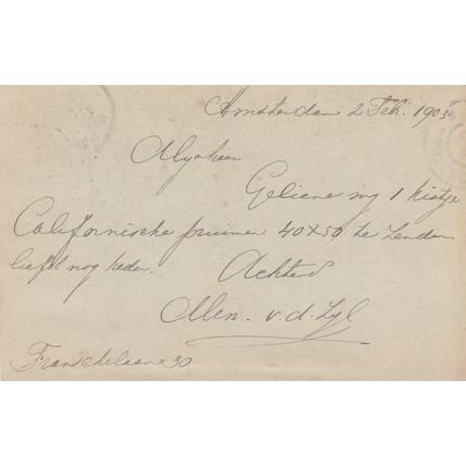 Netherlands 1903 Amsterdam to Hien Postcard Amsterdam cancel written VGC