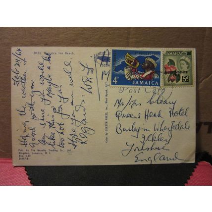 the beach, KINGSTON, Jamaica used postcard 1964 pm =