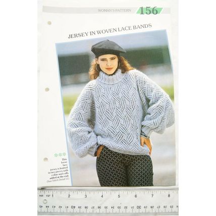 Woman's pattern 156 jersey in wolven lace bands, brushed DK
