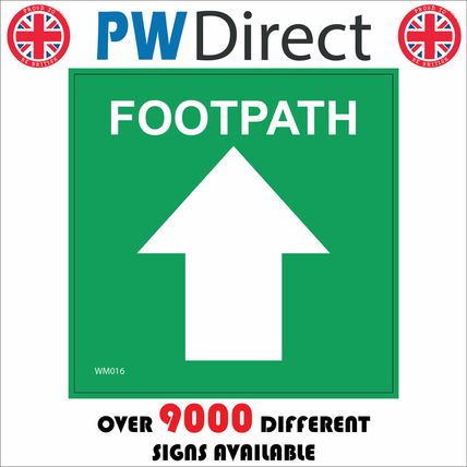 WM016 FOOTPATH UP ARROW SIGN WALKS WAYMARKER GREEN WHITE DIRECTION ROUTE AHEAD