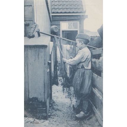 Old Dutch Holland Broom Washing Line Clothes Holland Poverty Antique Postcard