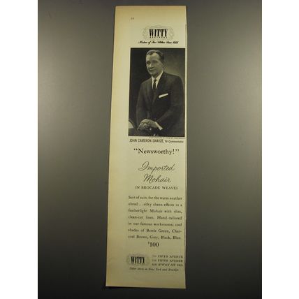1955 Witty Brothers Suit Ad - photo of John Cameron Swayze by Fabian Bachrach