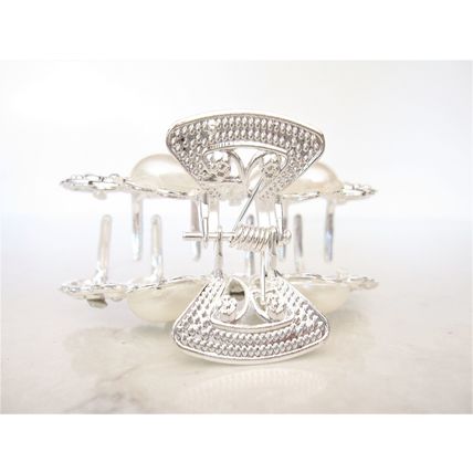 Silver metal butterfly faux pearl and clear crystal hair claw clip bridal clip
