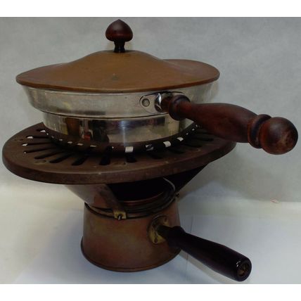 Excellent Rare Vintage Sterno Ware Fondue Heater CASSEROLE Warmer Copper & Brass