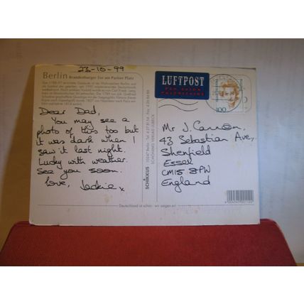 BRANDENBURGER TOR, BERLIN GERMANY used postcard 1999 pm =
